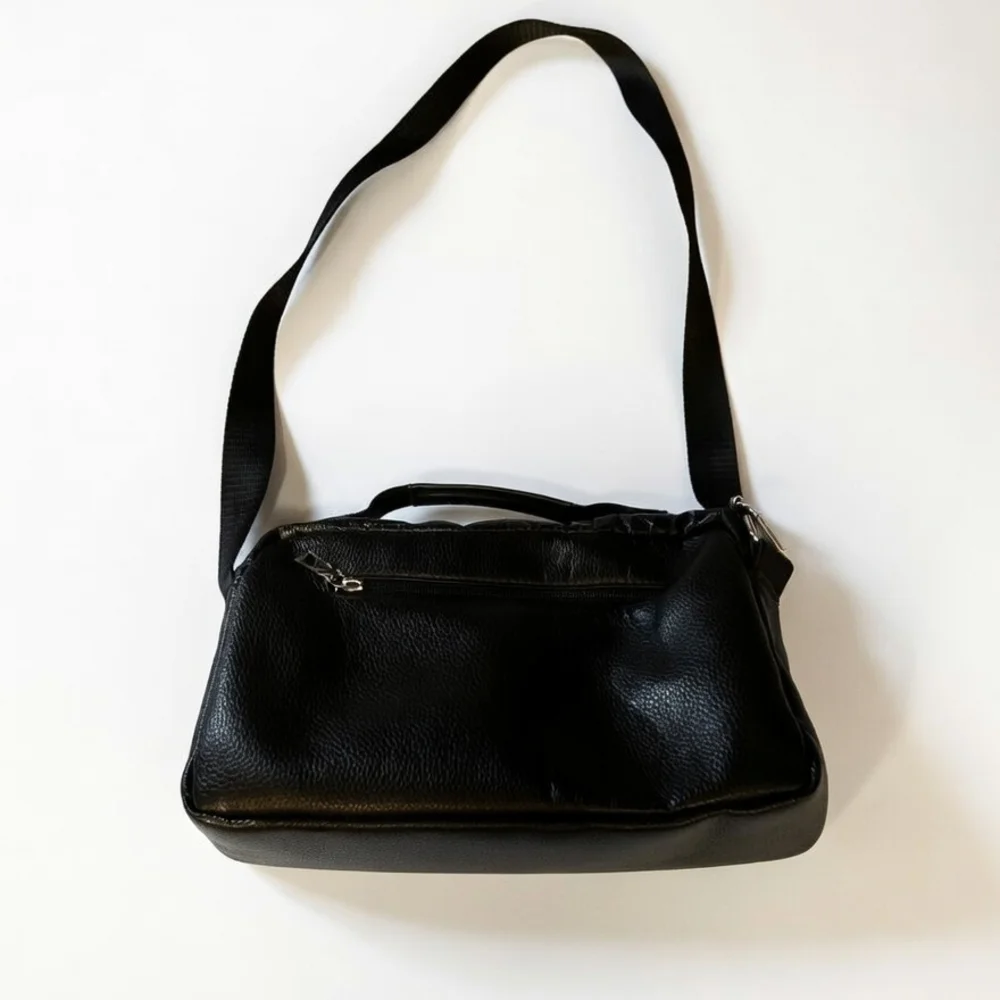 Black Men's Leather-Look Messenger Bag - Compact Crossbody